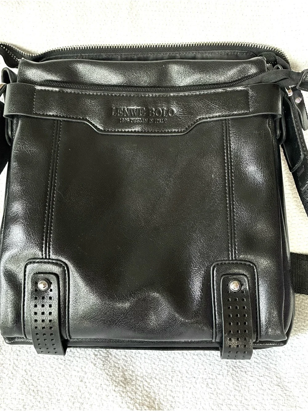 Lenwe Bolo Made in Italy Black Vegan Leather Messenger Crossbody